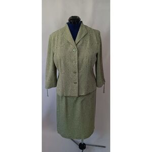 Vintage Miss Dorby Lime Green Paisley 2 Piece Skirt Suit Blazer Skirt Size 16